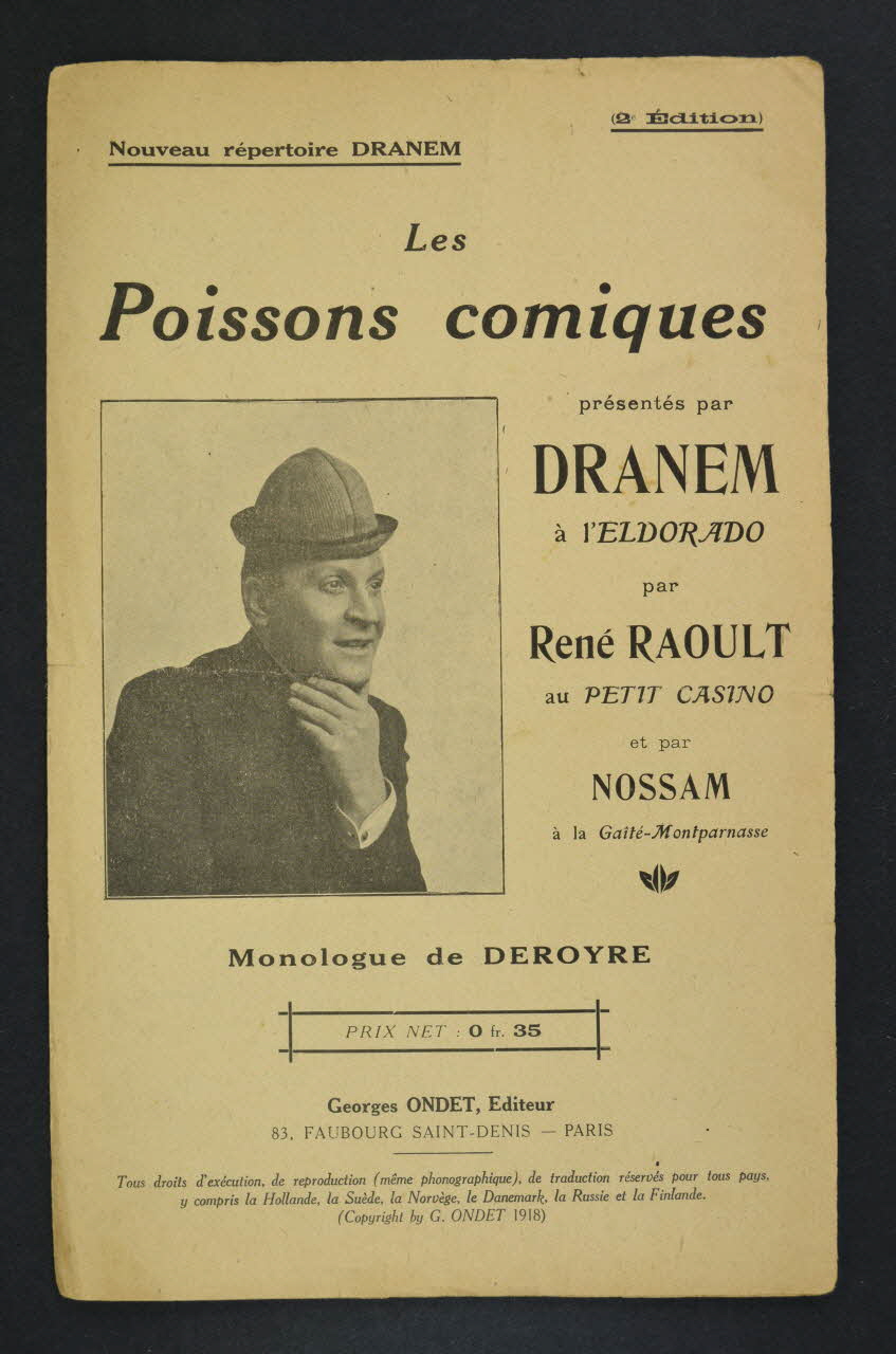 Deroyre ; Dranem ; Georges Ondet chanson petit format Île-de-France, France 1918 1966.189.68 Photo Mucem