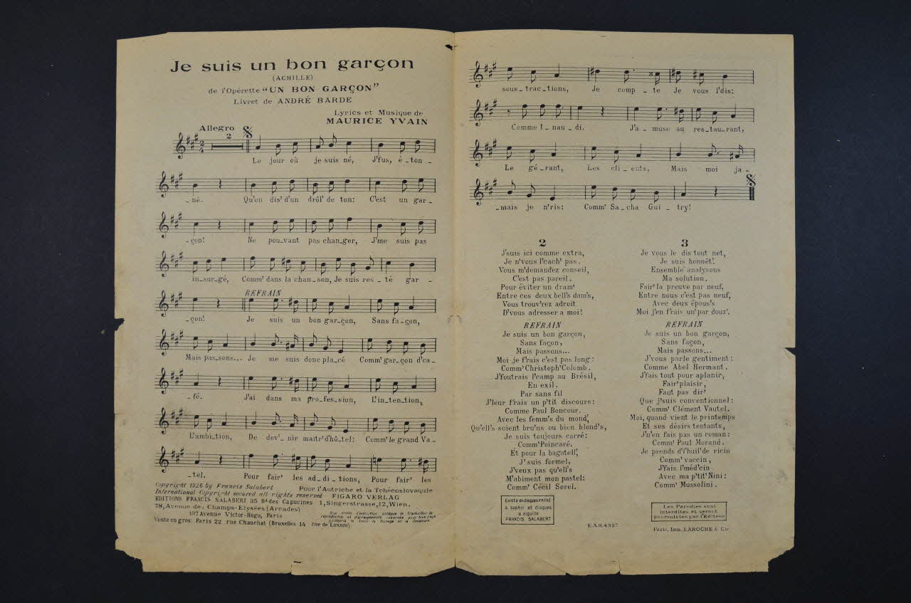 André Barde ; Maurice Yvain ; Salabert chanson petit format Île-de-France, France 1926 1965.175.110 Photo Mucem