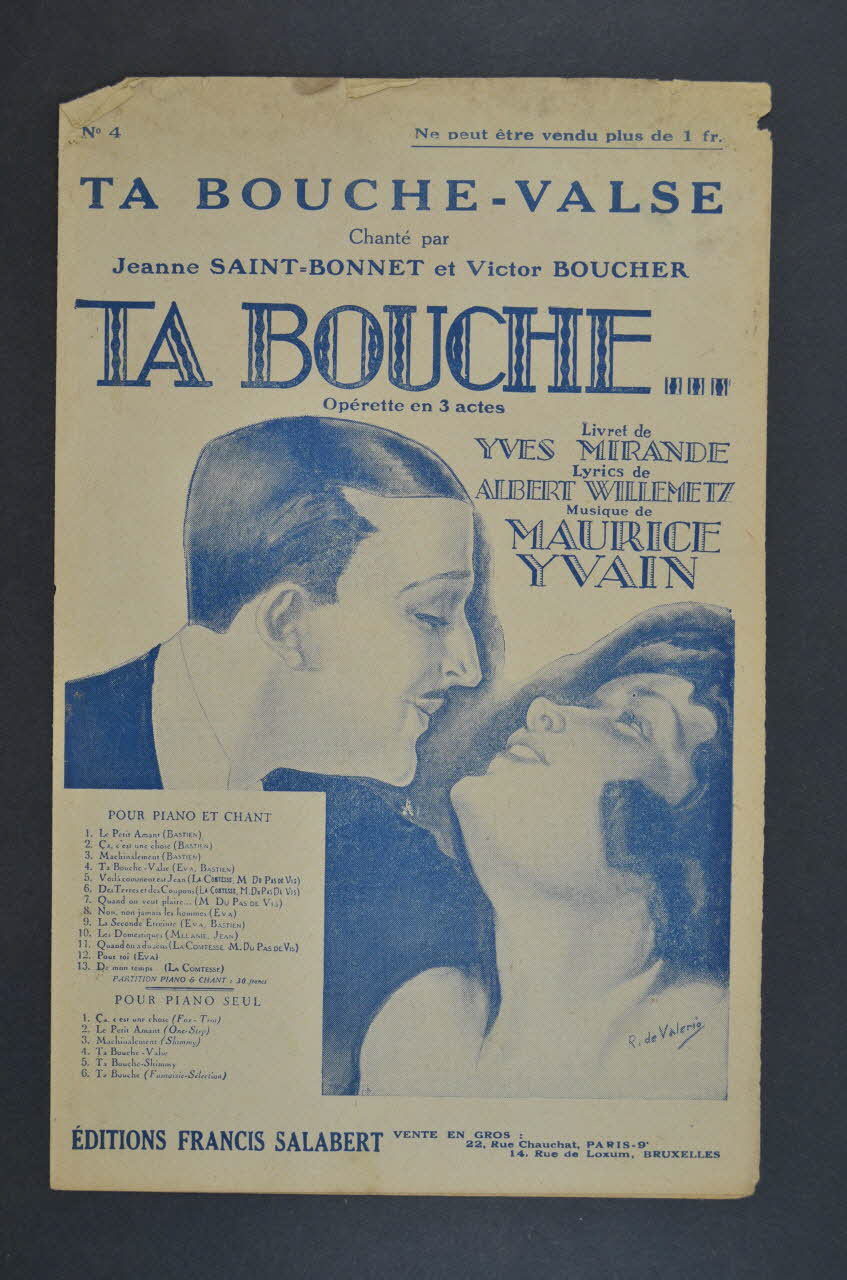 Maurice Yvain ; Yves Mirande ; Albert Willemetz ; Francis F. Salabert chanson petit format Île-de-France, France 1922 1965.175.113 Photo Mucem