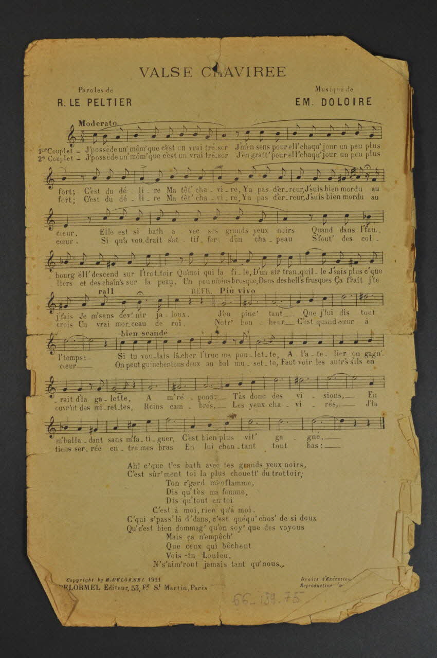 Raoul Le Peltier ; Emile Doloire ; Georgel ; H. Delormel chanson petit format Île-de-France, France 1910 1966.189.75 Photo Mucem