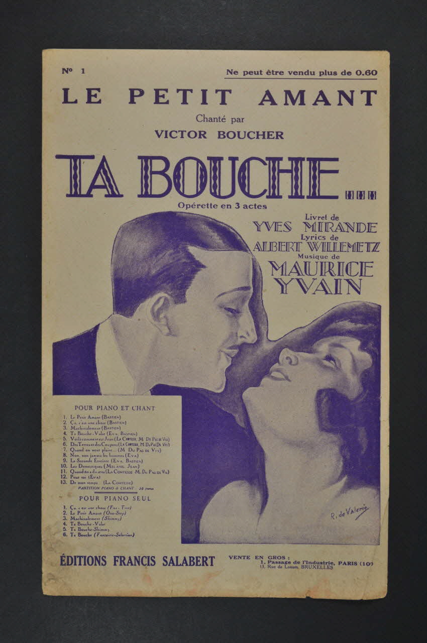 Yves Mirande ; Maurice Yvain ; Albert Willemetz ; Victor Boucher ; Francis F. Salabert chanson petit format Île-de-France, France 1922 1965.175.119 Photo Mucem