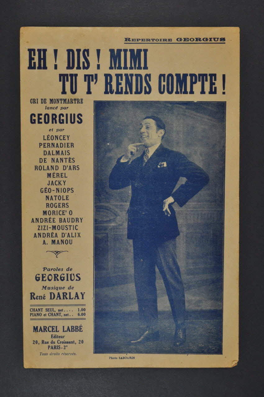 Georgius ; René Darlay ; Labbé chanson petit format Île-de-France, France 1925 1966.189.81 Photo Mucem