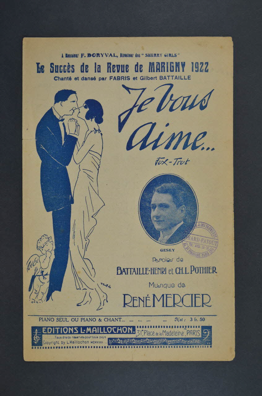 Jacques Battaille-Henri ; René Mercier ; Charles-Louis Pothier ; Gesky ; L. Maillochon chanson petit format Île-de-France, France 1922 1966.189.84 Photo Mucem