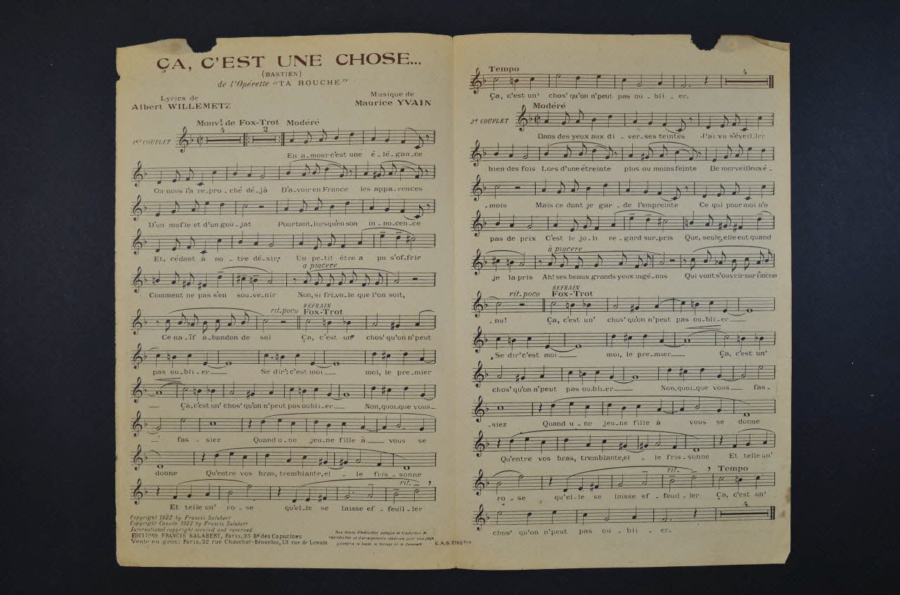 Albert Willemetz ; Maurice Yvain ; Yves Mirande ; Francis F. Salabert chanson petit format Île-de-France, France 1922 1965.175.128  Photo Mucem