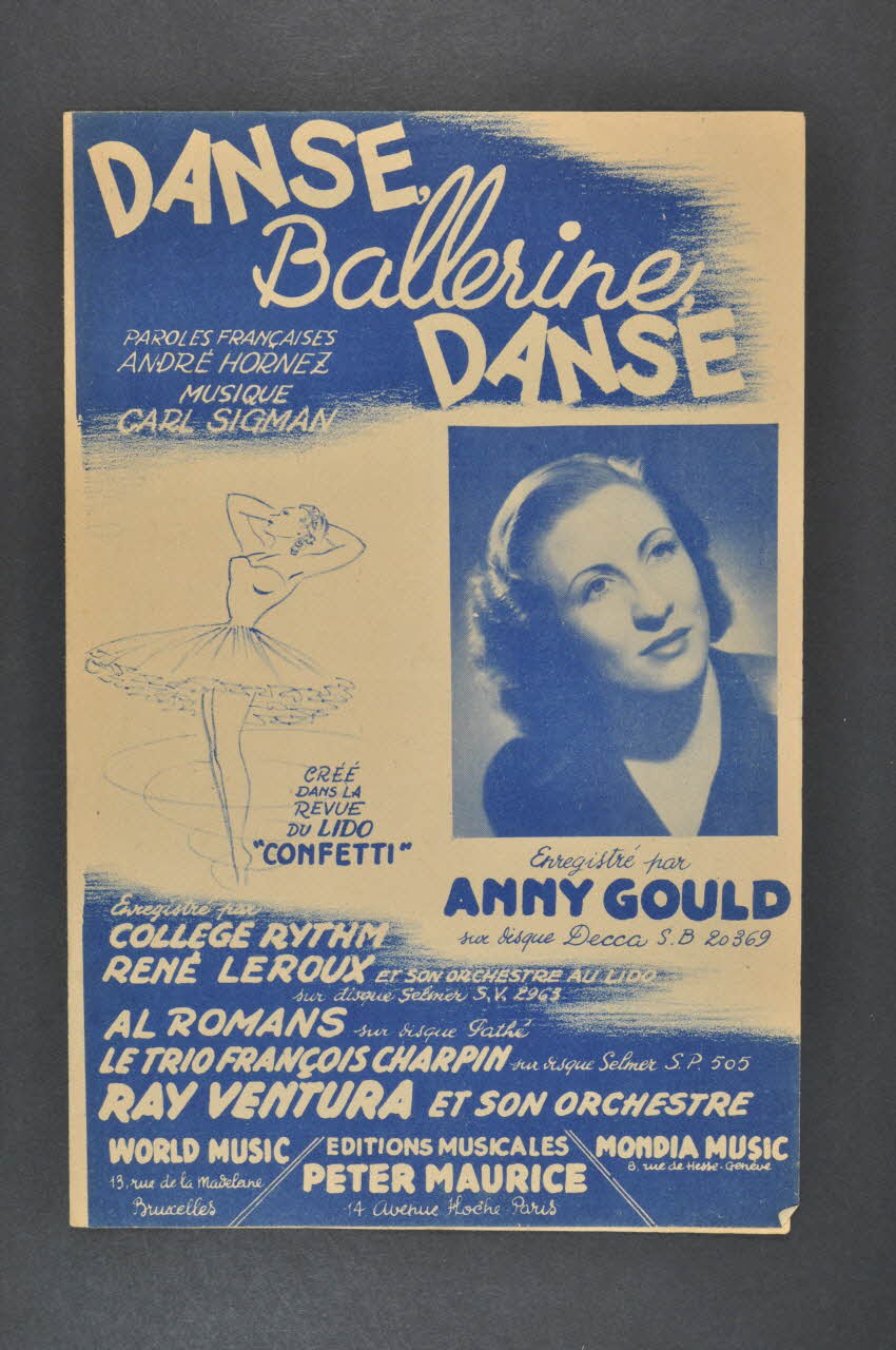 André Hornez ; Carl Sigman ; Anny Gould ; Peter Maurice chanson petit format Île-de-France, France 1947 1966.189.91 Photo Mucem