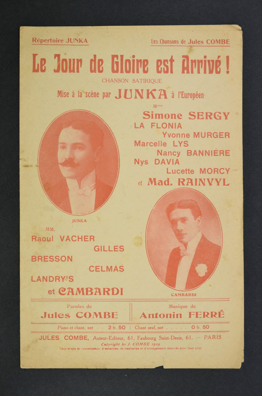 Jules Combe ; Antoine Ferré chanson petit format Île-de-France, France 1919 1966.189.94 Photo Mucem