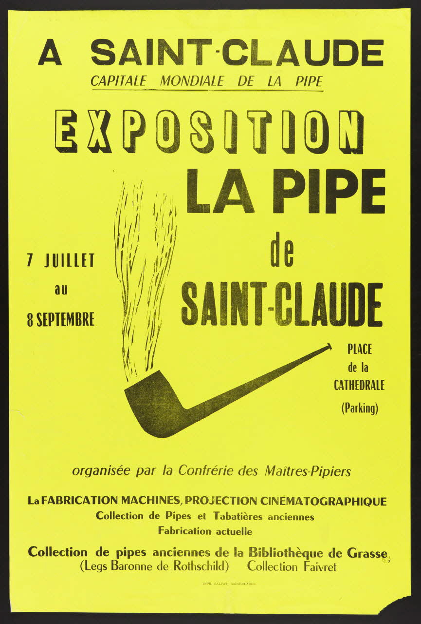 estampe A SAINT-CLAUDE  CAPITALE MONDIALE DE LA PIPE  EXPOSITION  LA PIPE  de  SAINT-CLAUDE 1967.10.14 Photo