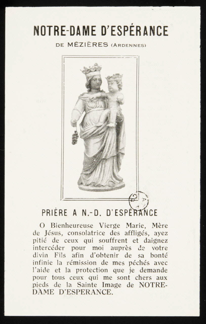 image pieuse NOTRE-DAME D'ESPERANCE  DE MEZIERES (ARDENNES) 1967.108.7 Photo