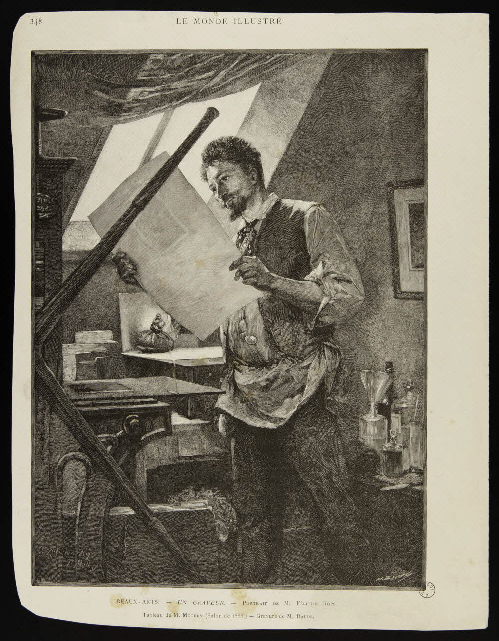 estampe LE MONDE ILLUSTRE  BEAUX-ARTS. - UN GRAVEUR. 1967.116.1038 Photo