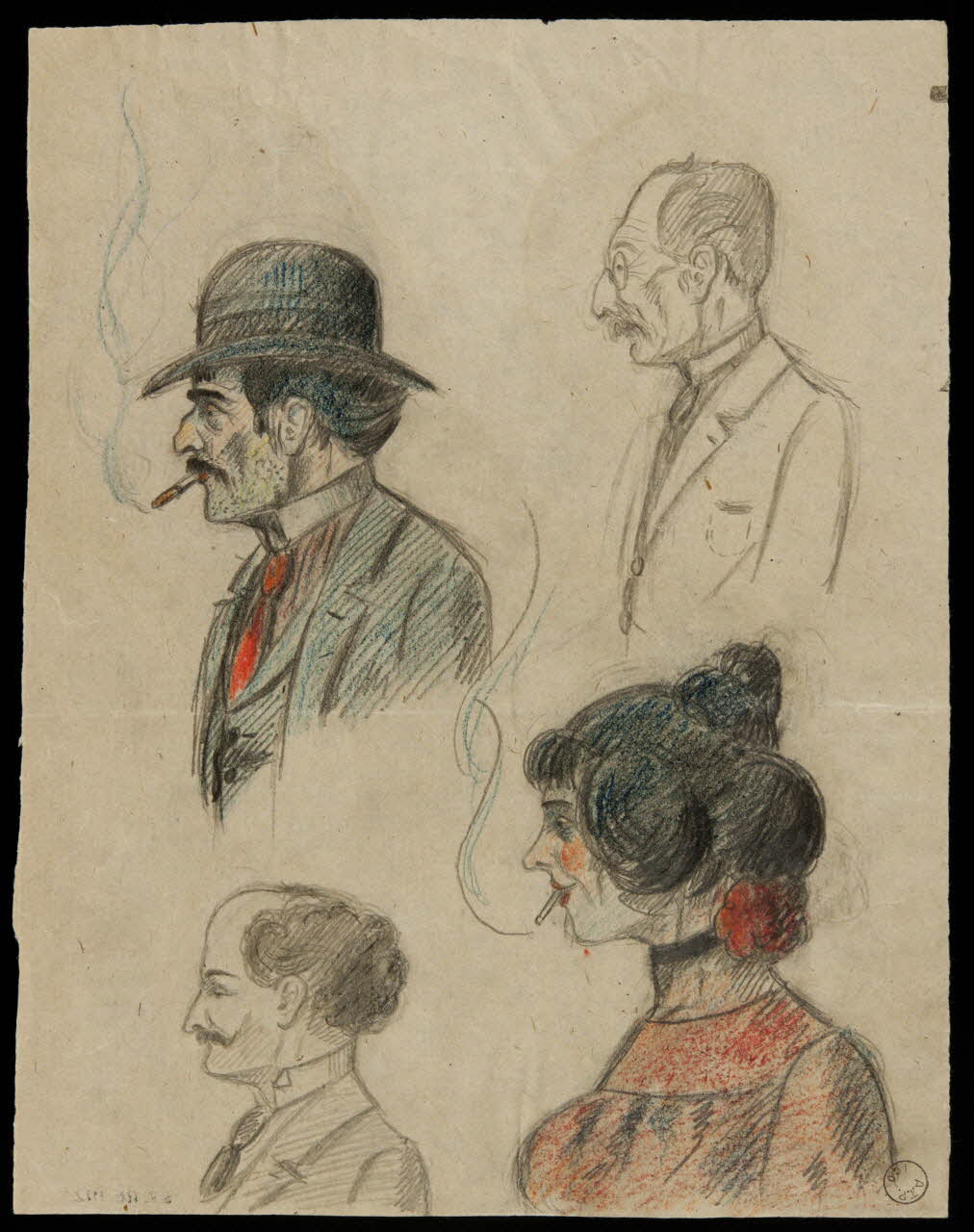 dessin Quatre portraits de profil 1967.116.1112 Photo