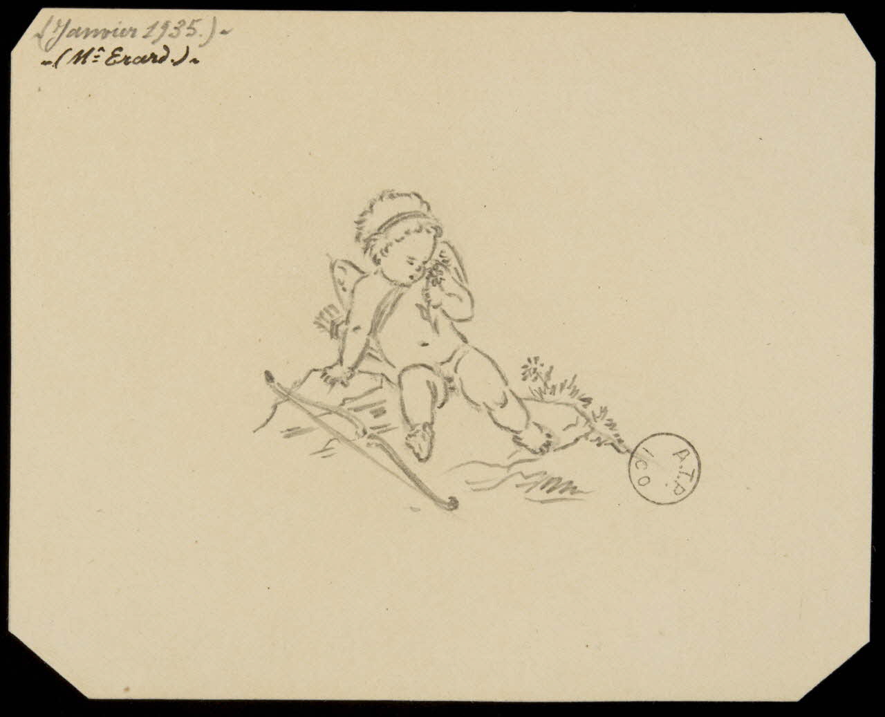 Gustave Soury partie d'un ensemble de dessins Amour tenant une fleur 1935 1967.116.130 Photo