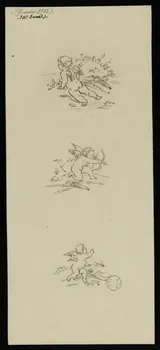 Gustave Soury dessin Trois études de Cupidon cherchant une cible, tirant une flèche et s'enfuyant 1935 1967.116.131  Photo