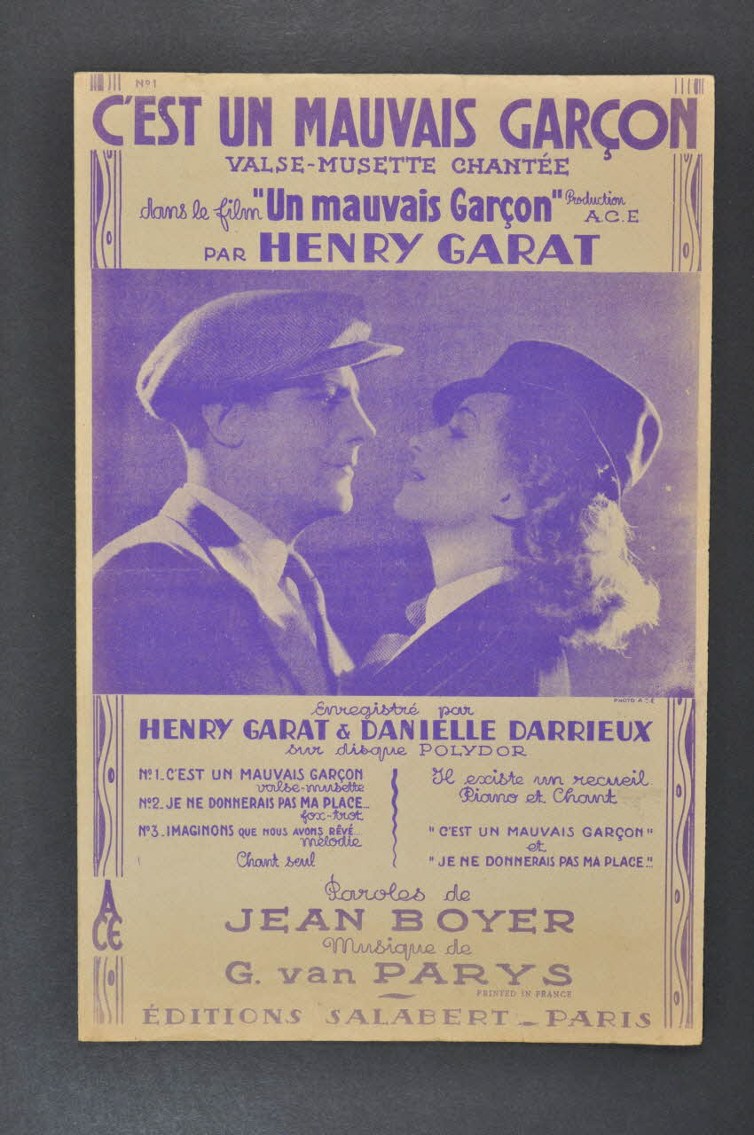 Jean Boyer ; Georges Van Parys ; Henri Garat ; Danielle Darrieux ; Francis F. Salabert chanson petit format Île-de-France, France 1936 1966.190.100 Photo Mucem