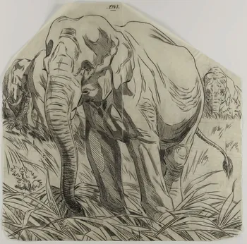 Gustave Soury dessin Eléphants d'Asie 1943 1967.116.180 Photo
