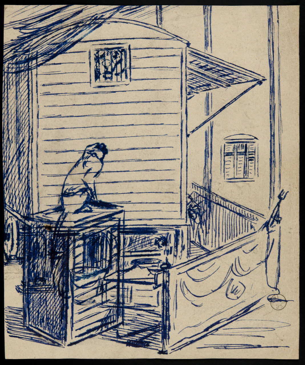dessin Singe devant une roulotte 1967.116.202 Photo