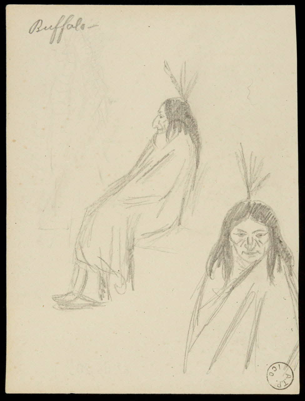 Gustave Soury dessin double face Double étude d'indien buffalo 1966 1967.116.203 Photo