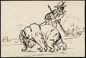 Gustave Soury dessin Homme tenant un ours enchaîné 1966 1967.116.227 Photo