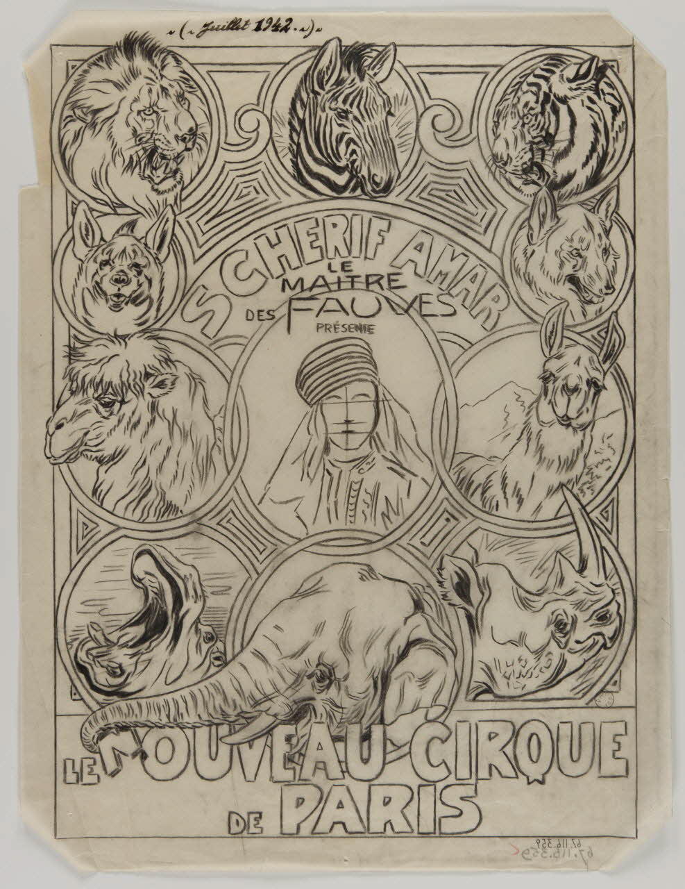Gustave Soury dessin Schérif Amar le maître des fauves 1942 1967.116.359 Photo (c) Mucem