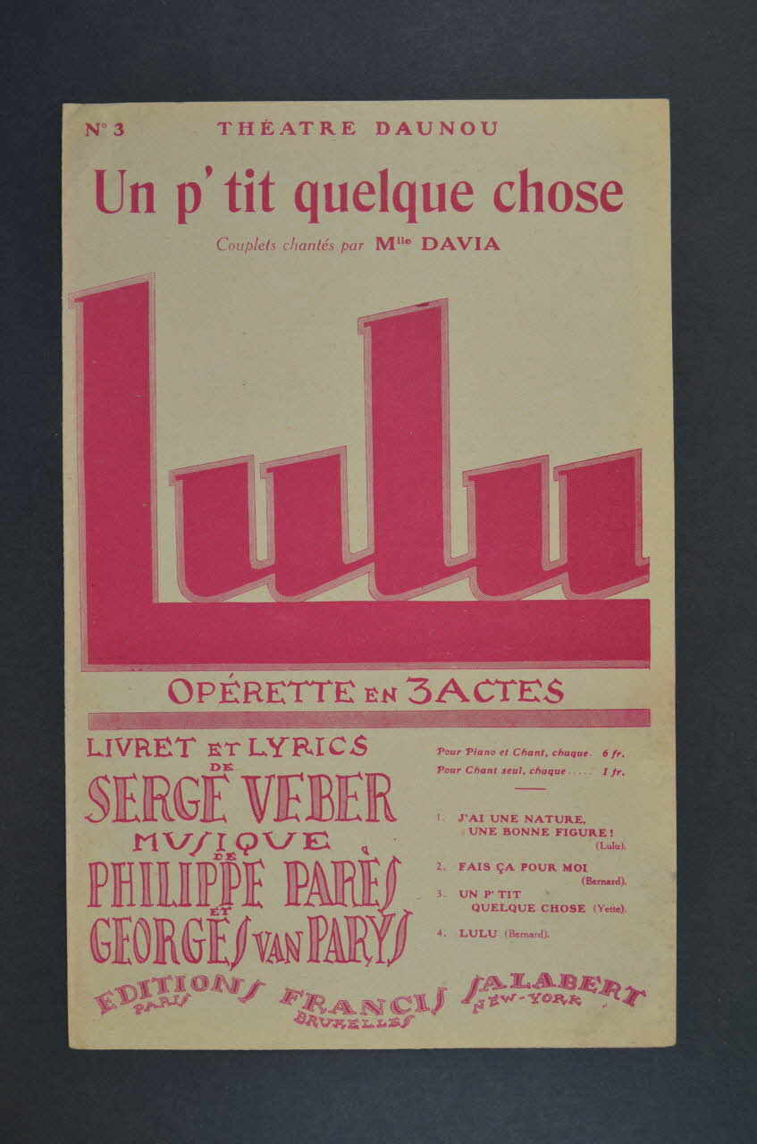 Georges Van Parys ; Philippe Parès ; Serge Verber ; Francis F. Salabert chanson petit format Île-de-France, France 1927 1965.175.42 Photo Mucem