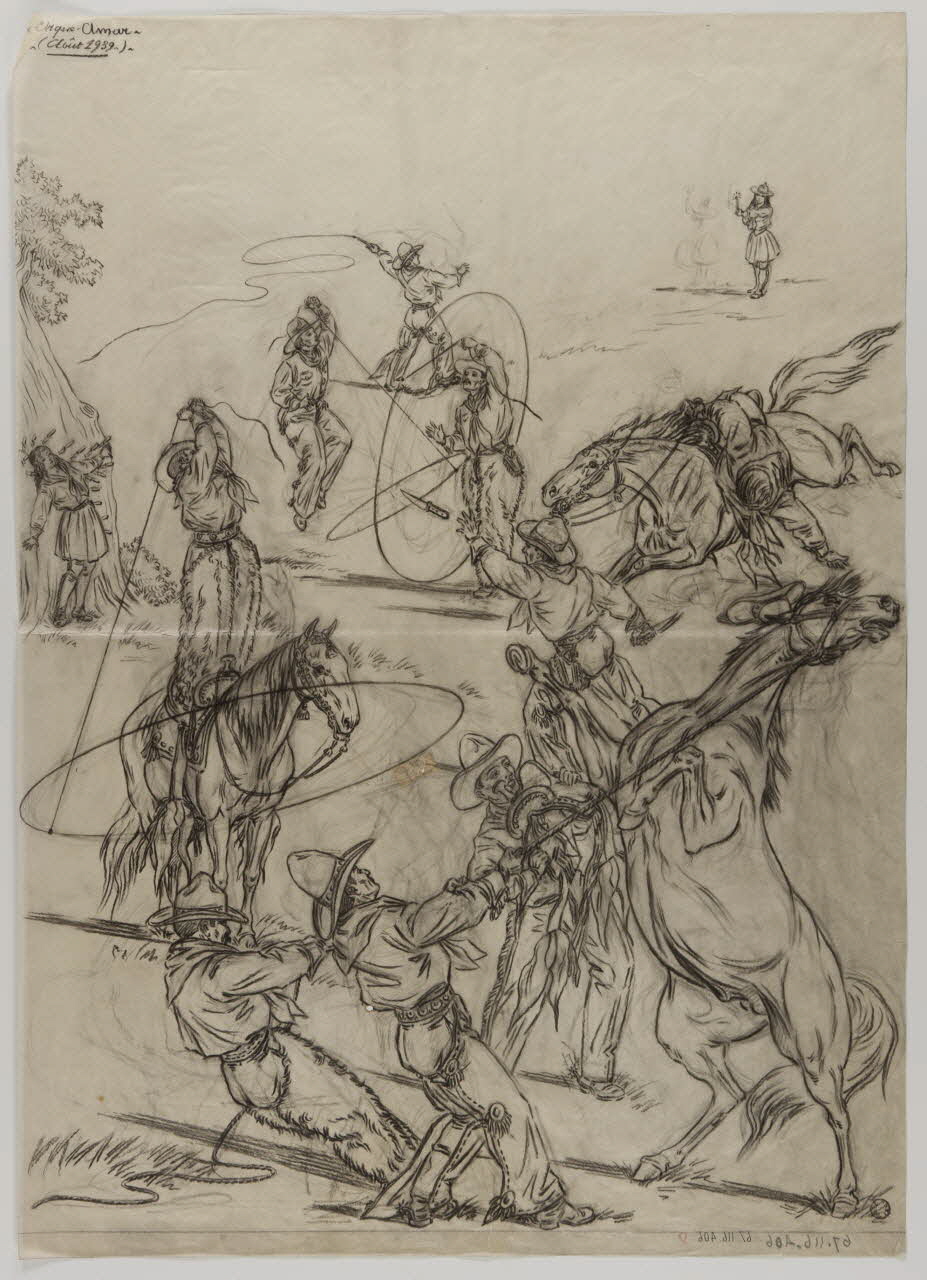 Gustave Soury dessin Cirque Amar, cow boys 1939 1967.116.406 Photo
