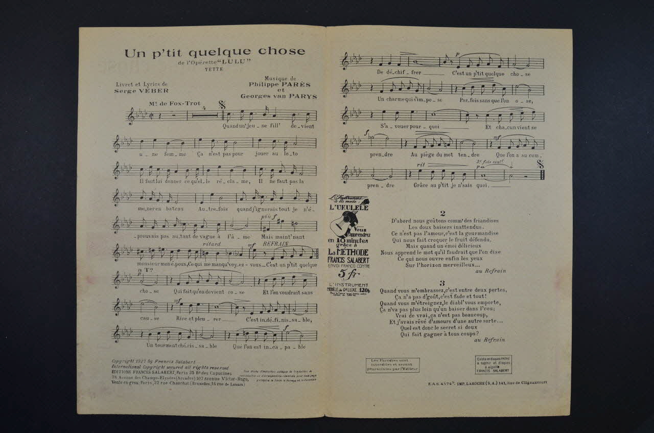 Georges Van Parys ; Philippe Parès ; Serge Verber ; Francis F. Salabert chanson petit format Île-de-France, France 1927 1965.175.42 Photo Mucem