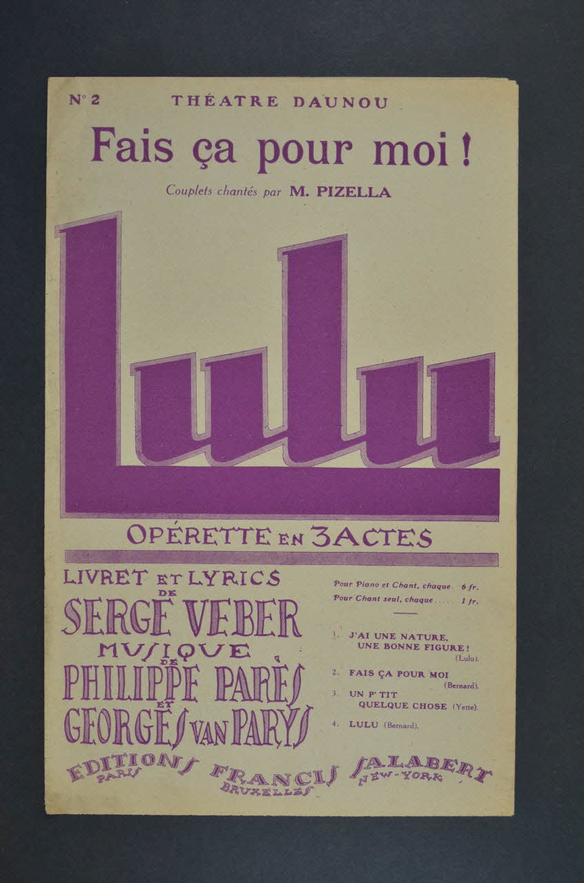 Georges Van Parys ; Philippe Parès ; Serge Verber ; Francis F. Salabert chanson petit format Île-de-France, France 1927 1965.175.43 Photo Mucem