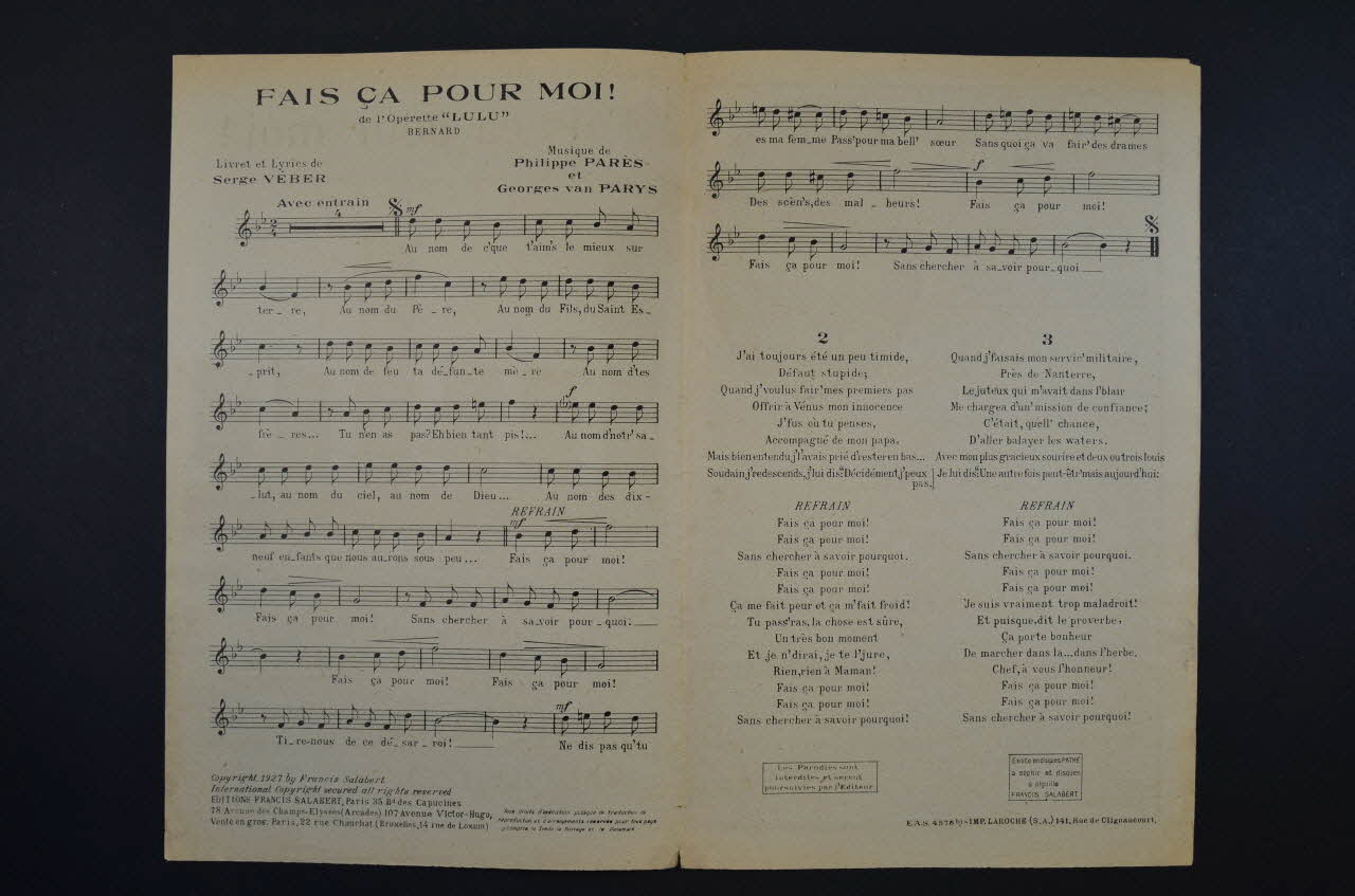 Georges Van Parys ; Philippe Parès ; Serge Verber ; Francis F. Salabert chanson petit format Île-de-France, France 1927 1965.175.43 Photo Mucem