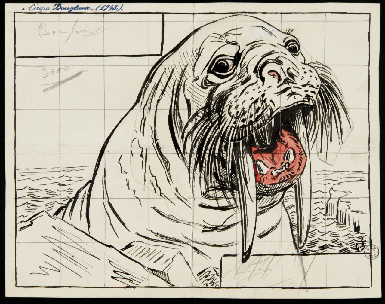 Gustave Soury dessin Cirque Bouglione Tête de morse 1948 1967.116.503 Photo