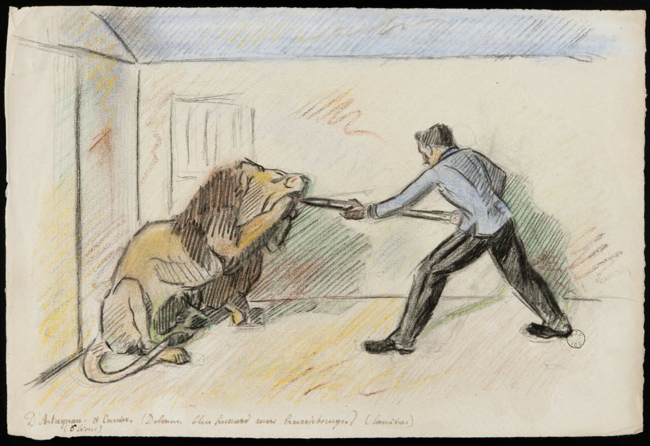 Gustave Soury dessin Dressage d'un lion 1966 1967.116.530 Photo