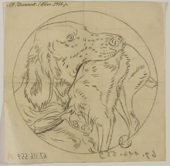 Gustave Soury dessin Chien de chasse tenant un lièvre dans sa gueule 1935 1967.116.559 Photo