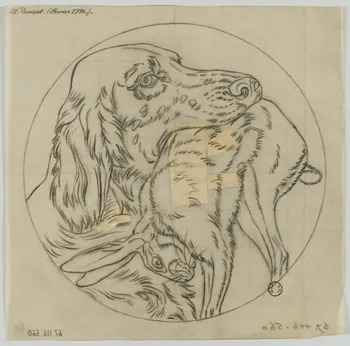 Gustave Soury dessin Tête de setter portant un lièvre dans sa gueule 1935 1967.116.560 Photo