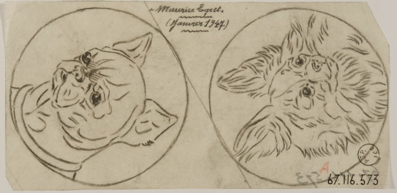 Gustave Soury dessin Deux têtes de chiens 1947 1967.116.573 Photo