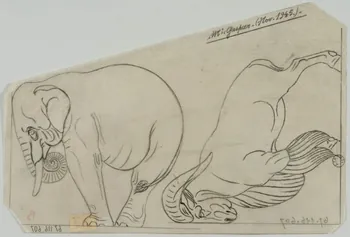 Gustave Soury dessin Eléphant et mouflon 1945 1967.116.607 Photo
