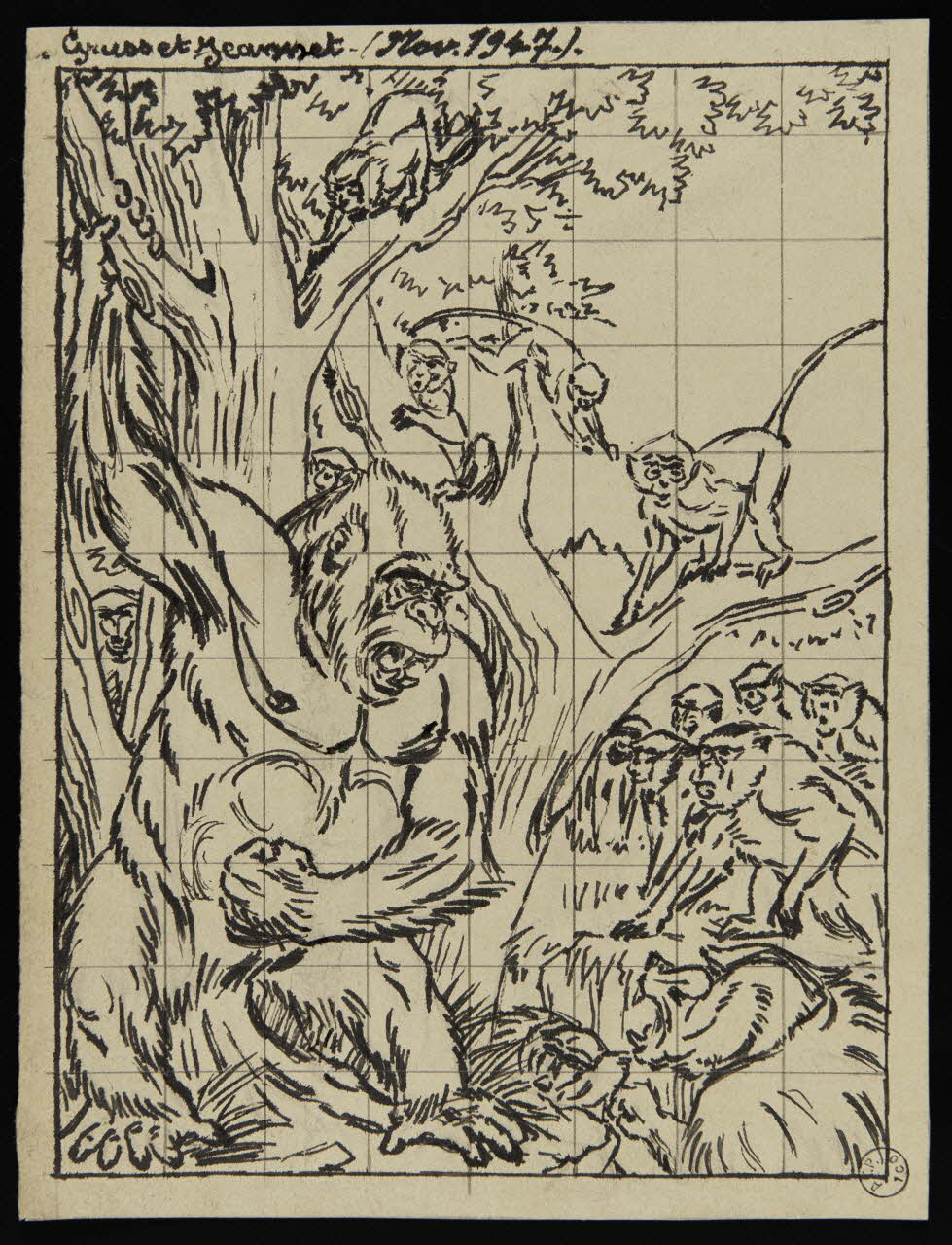 Gustave Soury dessin Combat entre un gorille et un cynocéphale 1947 1967.116.629 Photo
