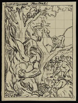 Gustave Soury dessin Combat entre un gorille et un cynocéphale 1947 1967.116.629  Photo