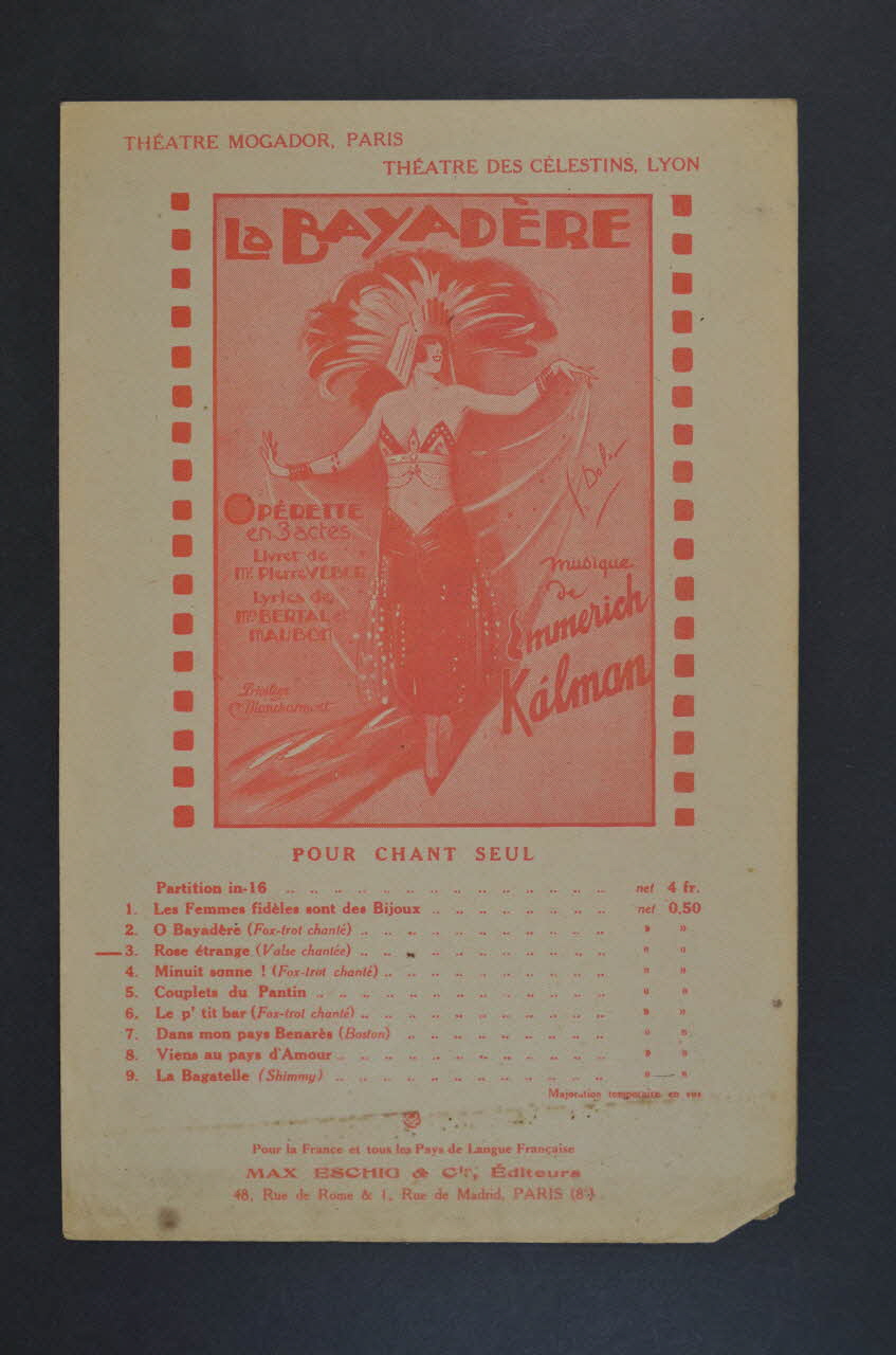 Pierre Veber ; Emmerick Kalman ; Marcel Bertal ; Louis Maubon ; Éditions Max Eschig chanson petit format Île-de-France, France 1921 1965.175.48 Photo Mucem