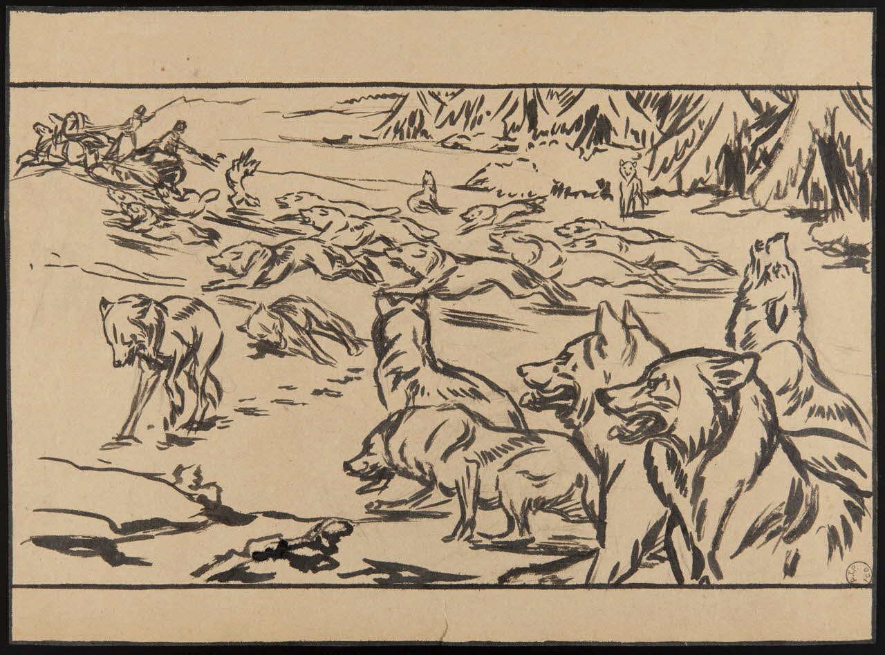 Gustave Soury dessin Meute de loups poursuivant un traineau 1925 1967.116.643 Photo