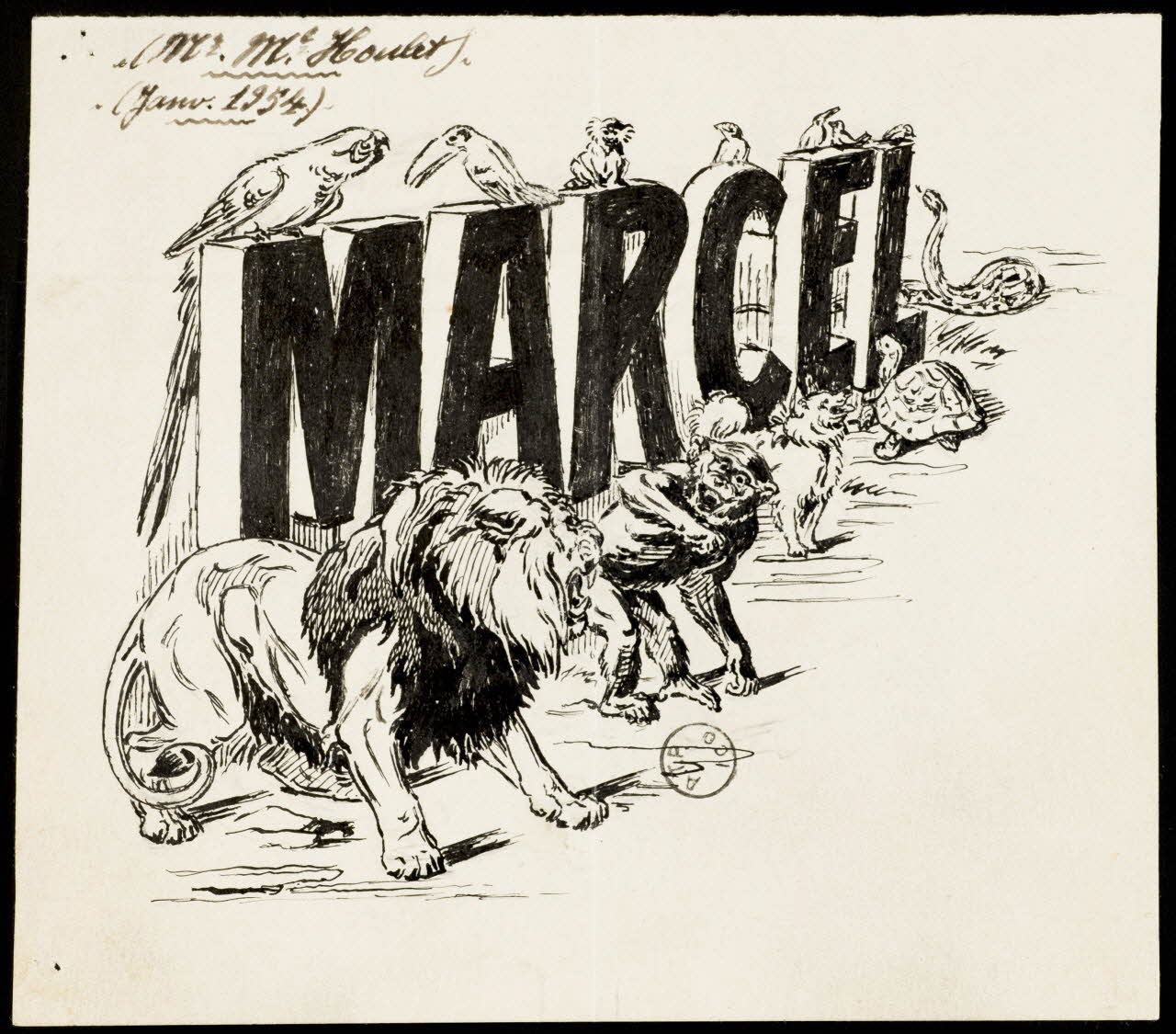 Gustave Soury partie d'un ensemble de dessins Animaux entourant les lettres d'un prénom 1954 1967.116.675 Photo