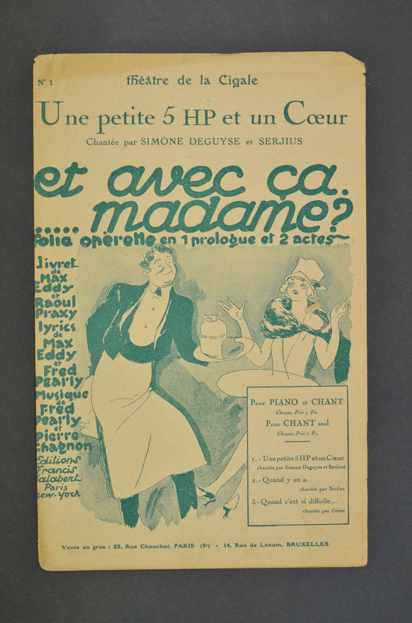 Pierre Chagnon ; Fred Pearly ; Max Eddy ; Francis F. Salabert chanson petit format Île-de-France, France 1926 1965.175.5 Photo Mucem