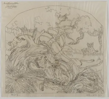 Gustave Soury dessin Projet d'affiche (?) : scène dans la jungle 1948 1967.116.800 Photo