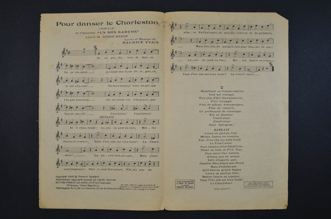André Barde ; Maurice Yvain ; Francis F. Salabert chanson petit format Île-de-France, France 1926 1965.175.53 Photo Mucem