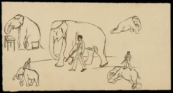 Gustave Soury dessin L'éléphant et le dompteur 1966 1967.116.896 Photo