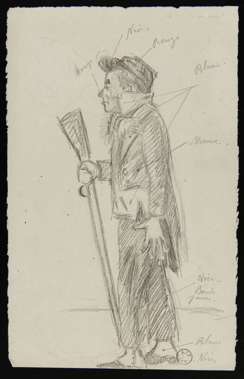 Gustave Soury dessin double face Roméo du théâtre Mel-Kior, au verso indication d'un dompteur 1966 1967.116.912 Photo