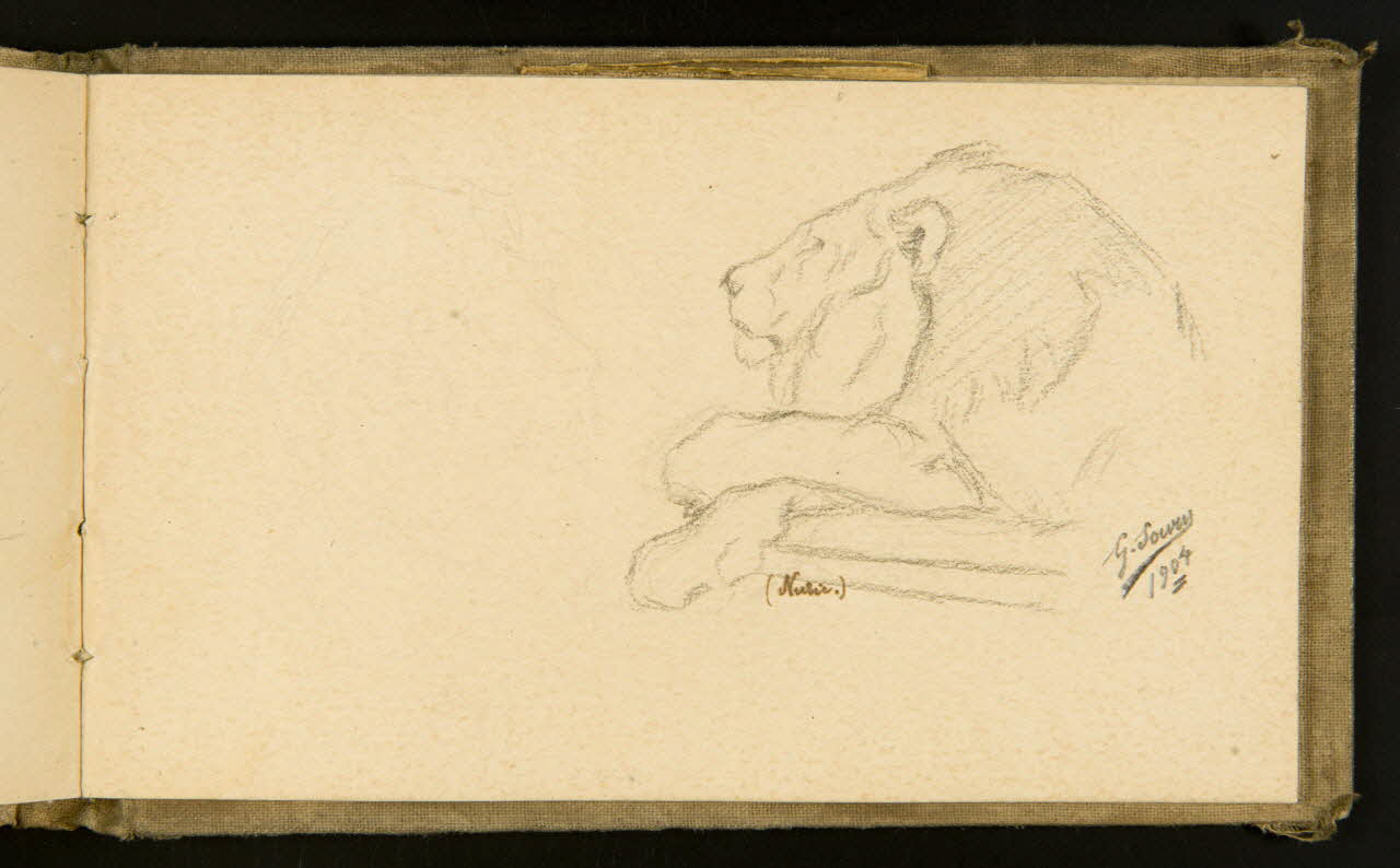 Gustave Soury carnet de dessins Lion couché et indication d'une tête de lion à gauche du dessin 1904 1967.116.915.37 Photo