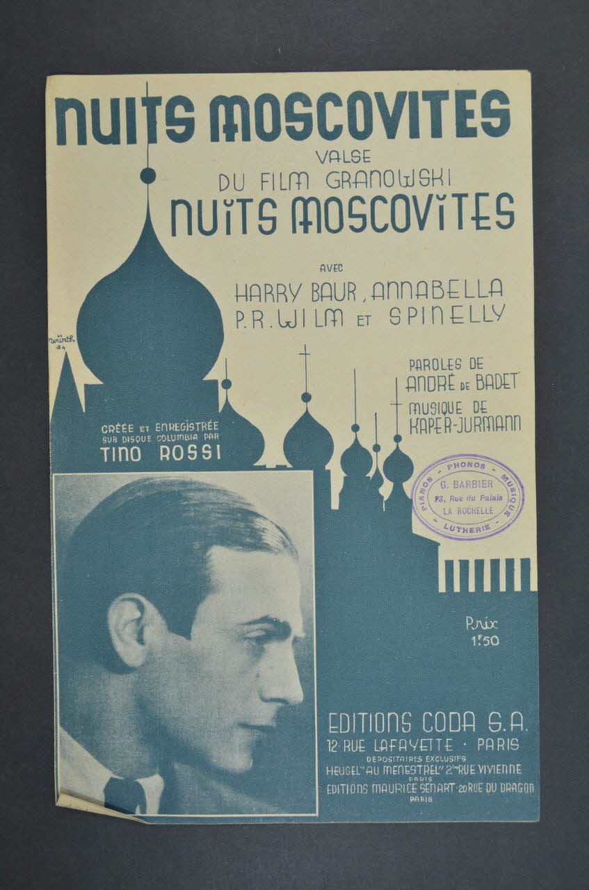 Bronislaw Kaper ; Walter Jurmann ; André de Badet ; Tino Rossi ; Coda S.A. chanson petit format Île-de-France, France 1934 1966.190.137 Photo Mucem