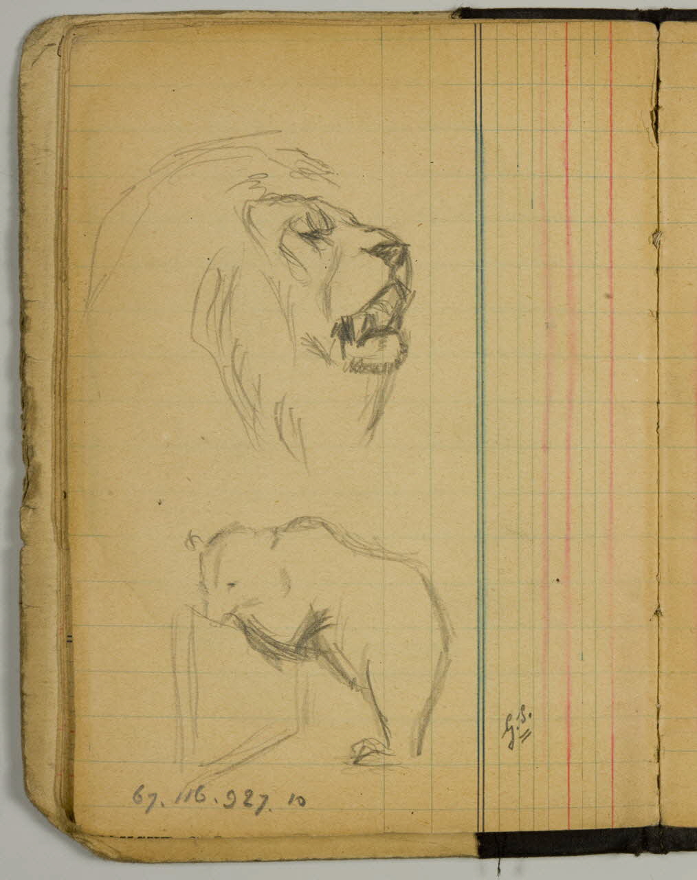 carnet de dessins Etude de lion et d'ours brun 1967.116.927.10 Photo