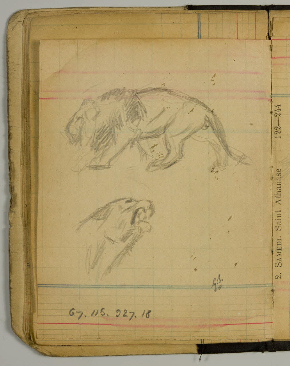 carnet de dessins Etude de lion et de lionne 1967.116.927.18 Photo