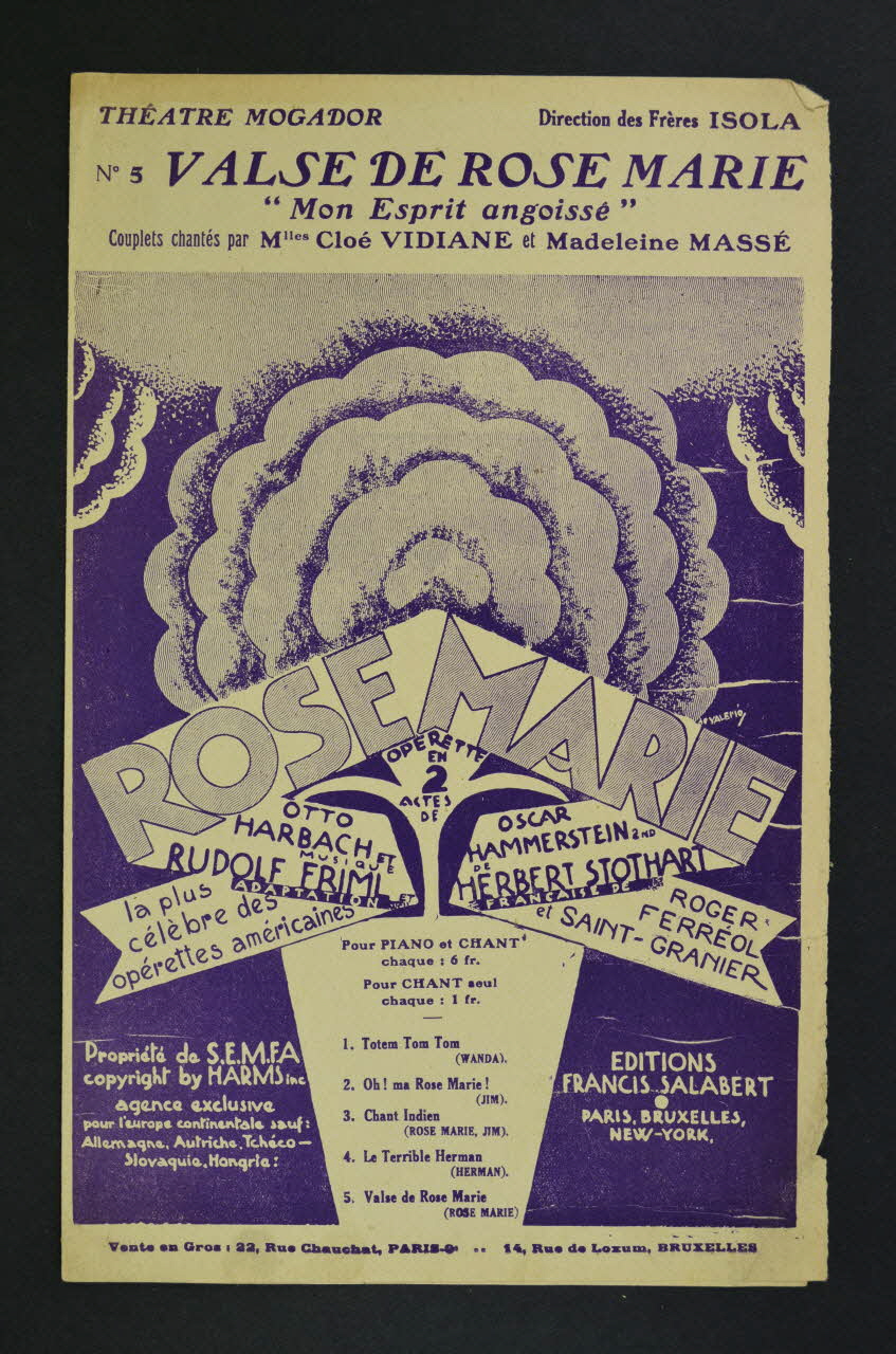 Rudolf Friml ; Herbert Stothart ; Otto Harbach ; Oscar Hammerstein ; Francis F. Salabert chanson petit format Île-de-France, France 1924 1965.175.67 Photo Mucem