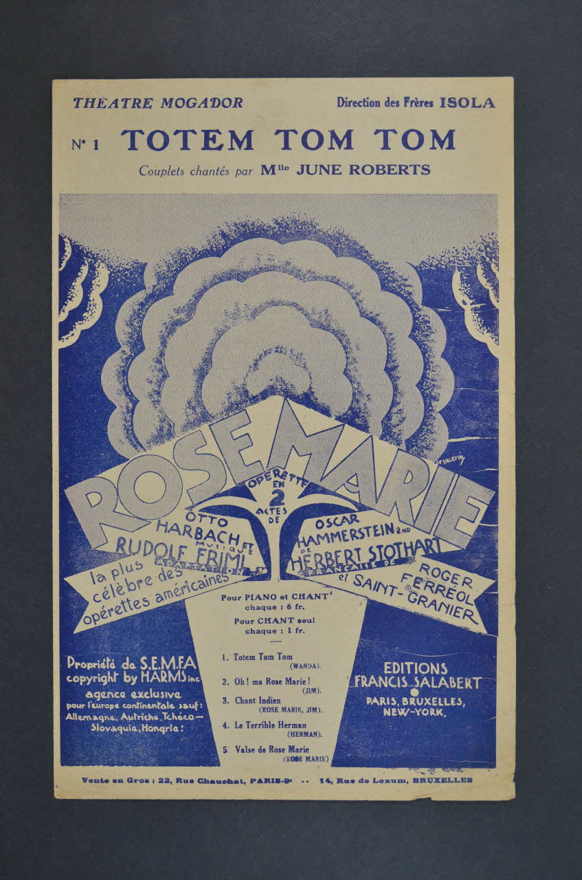 Rudolf Friml ; Herbert Stothart ; Otto Harbach ; Oscar Hammerstein ; Francis F. Salabert chanson petit format Île-de-France, France 1924 1965.175.68 Photo Mucem