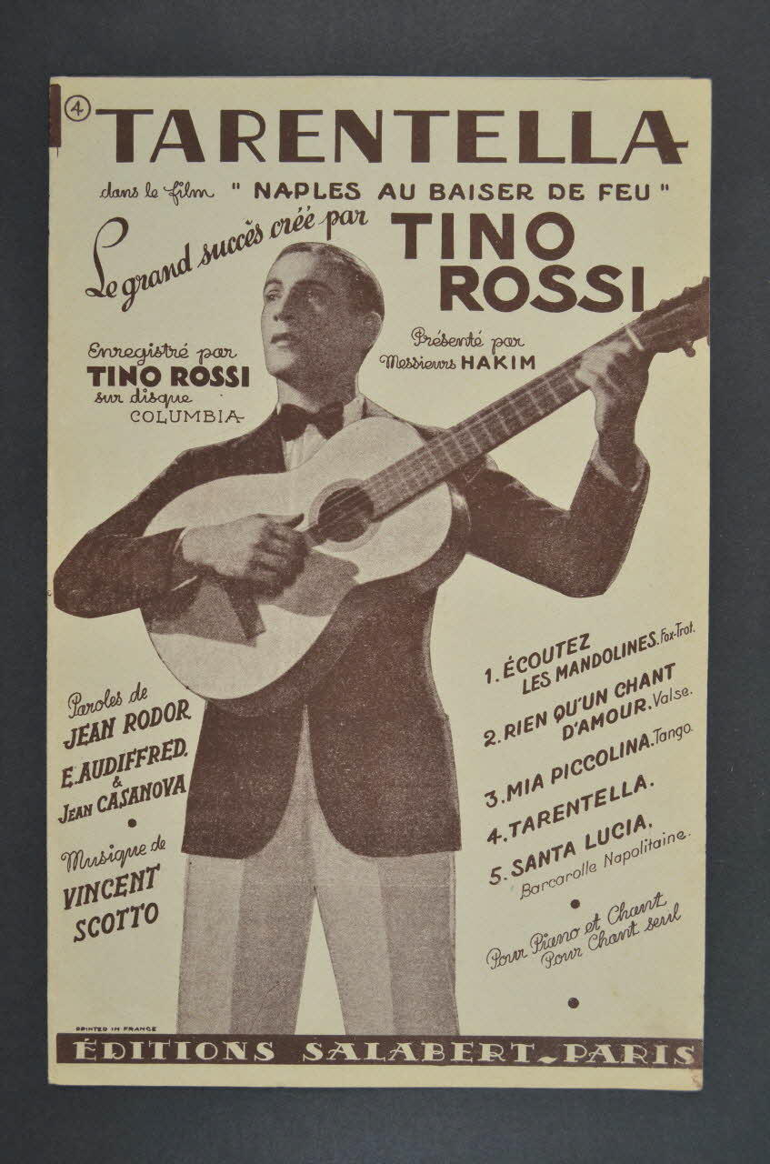 Jean Rodor ; Vincent Scotto ; E Audiffred ; Jean Casanova ; Tino Rossi ; Salabert chanson petit format Île-de-France, France 1937 1966.190.152 Photo Mucem